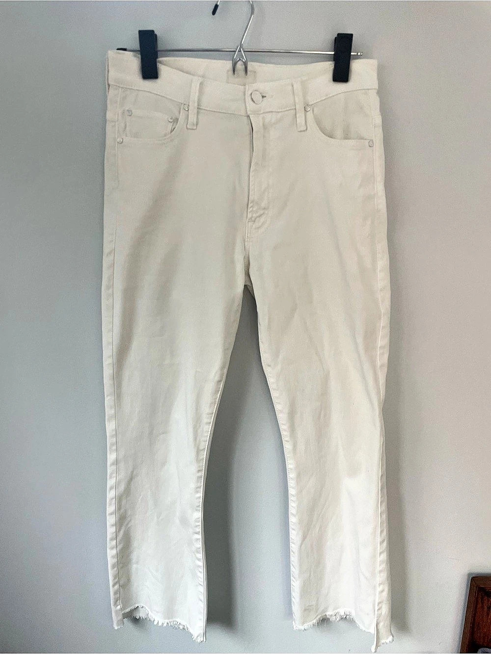Mother The Insider Crop Step Fray Jeans White Waist 27